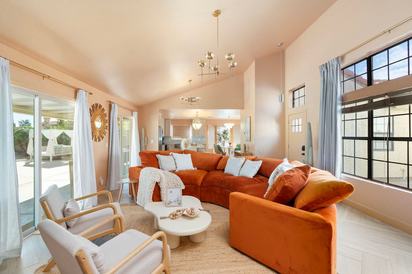 Wake up with a cup of coffee in the living room as the natural light fills the room.