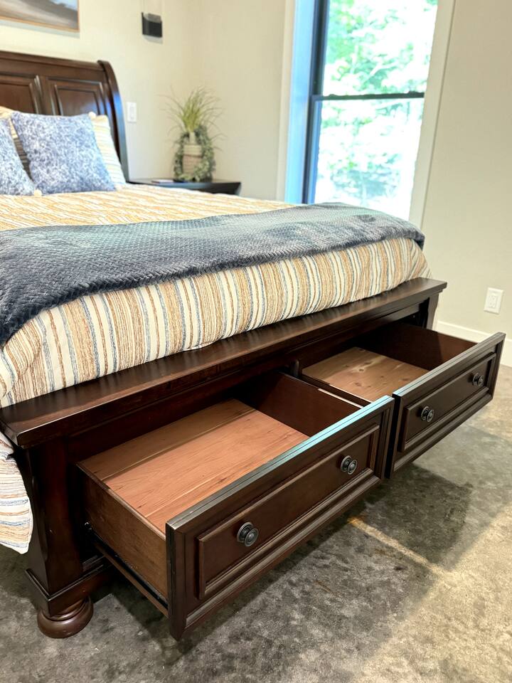 Cedar-lined drawing at the foot of the bed.