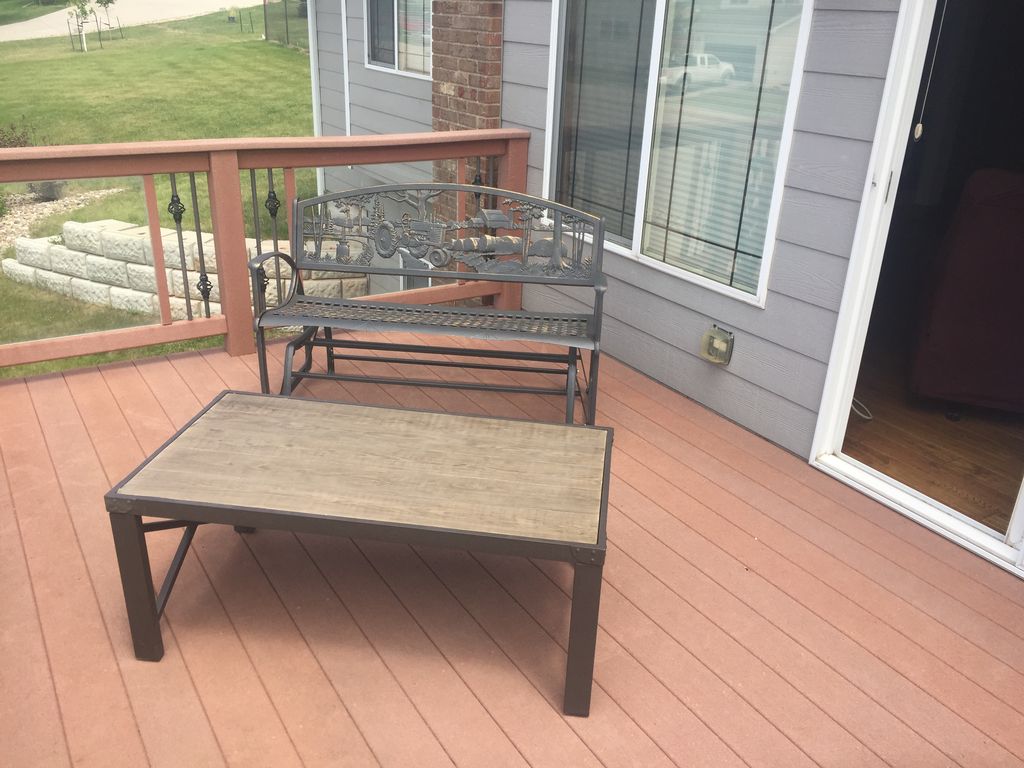 Rocker and coffee table on the deck.