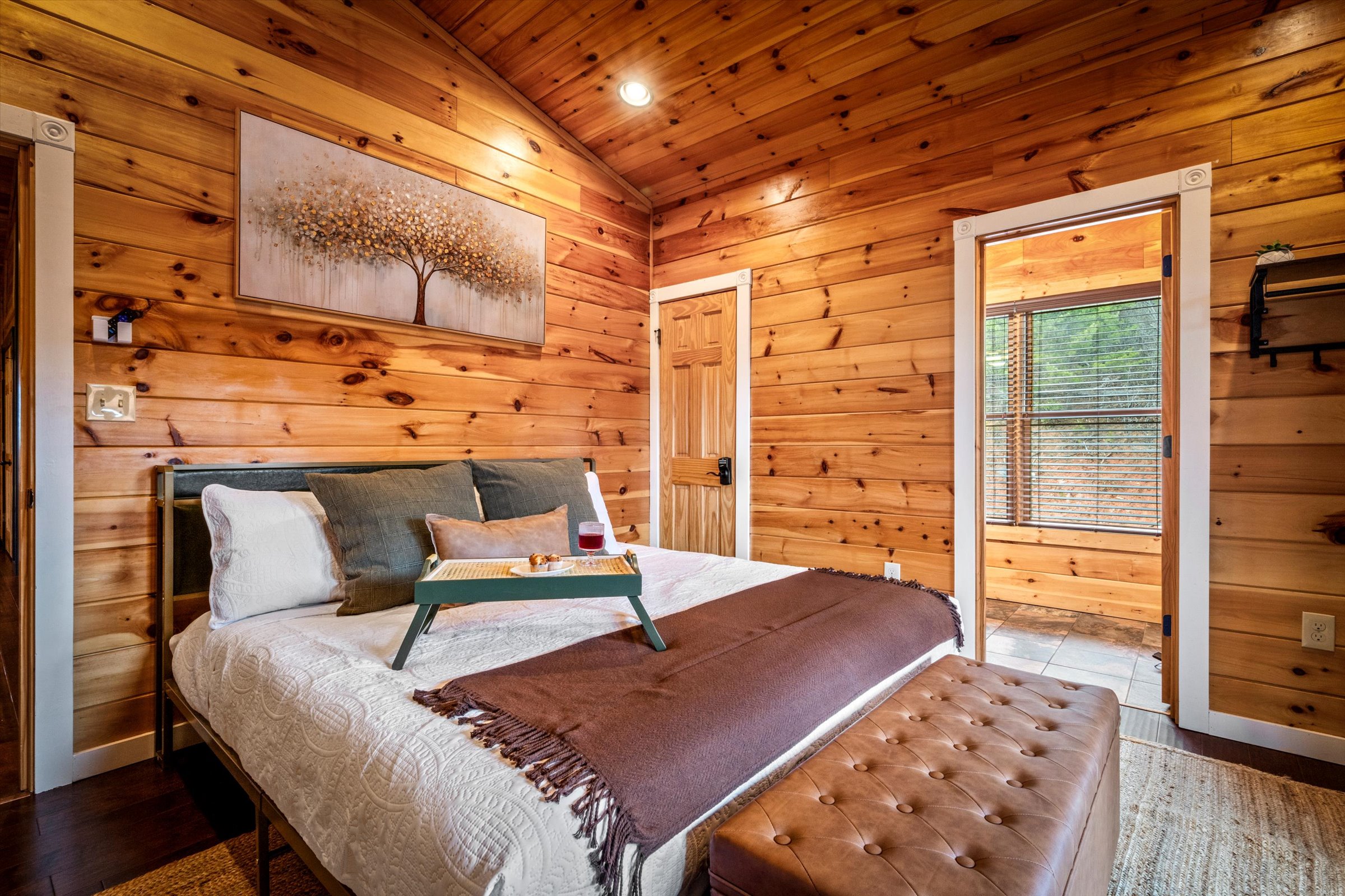 Bedroom 1 (upstairs) has a king bed and private bathroom.
