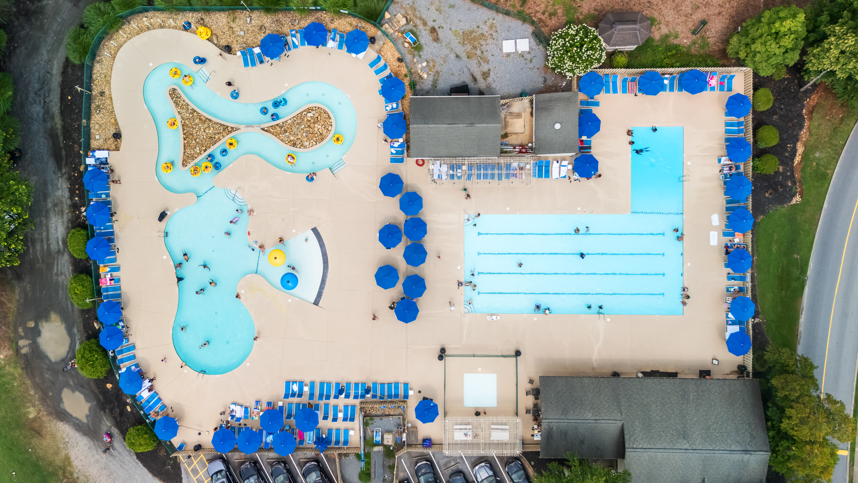 Birds eye view of the pools.