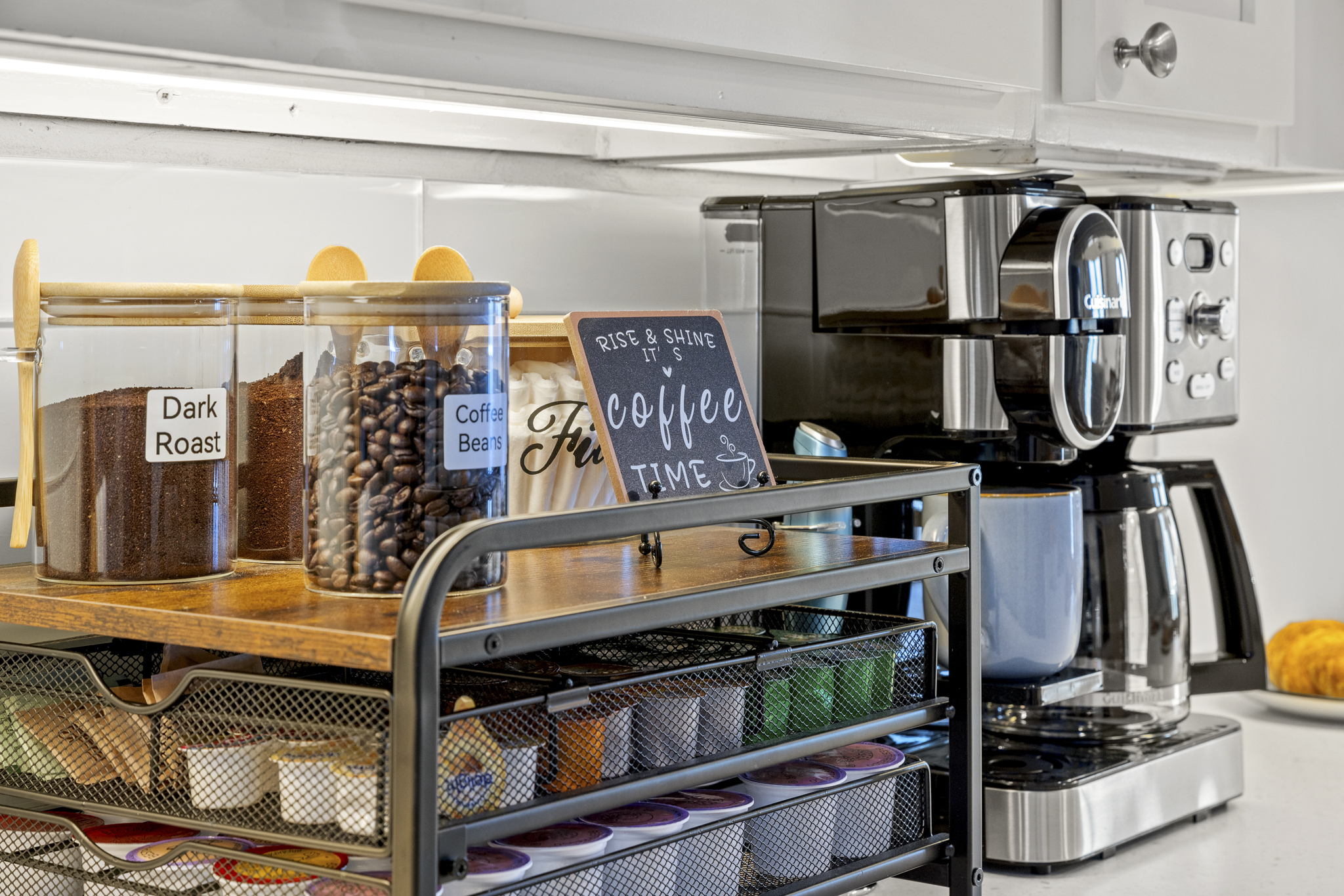 Start your mornings right with a curated coffee station, fully stocked for your perfect beachside brew.