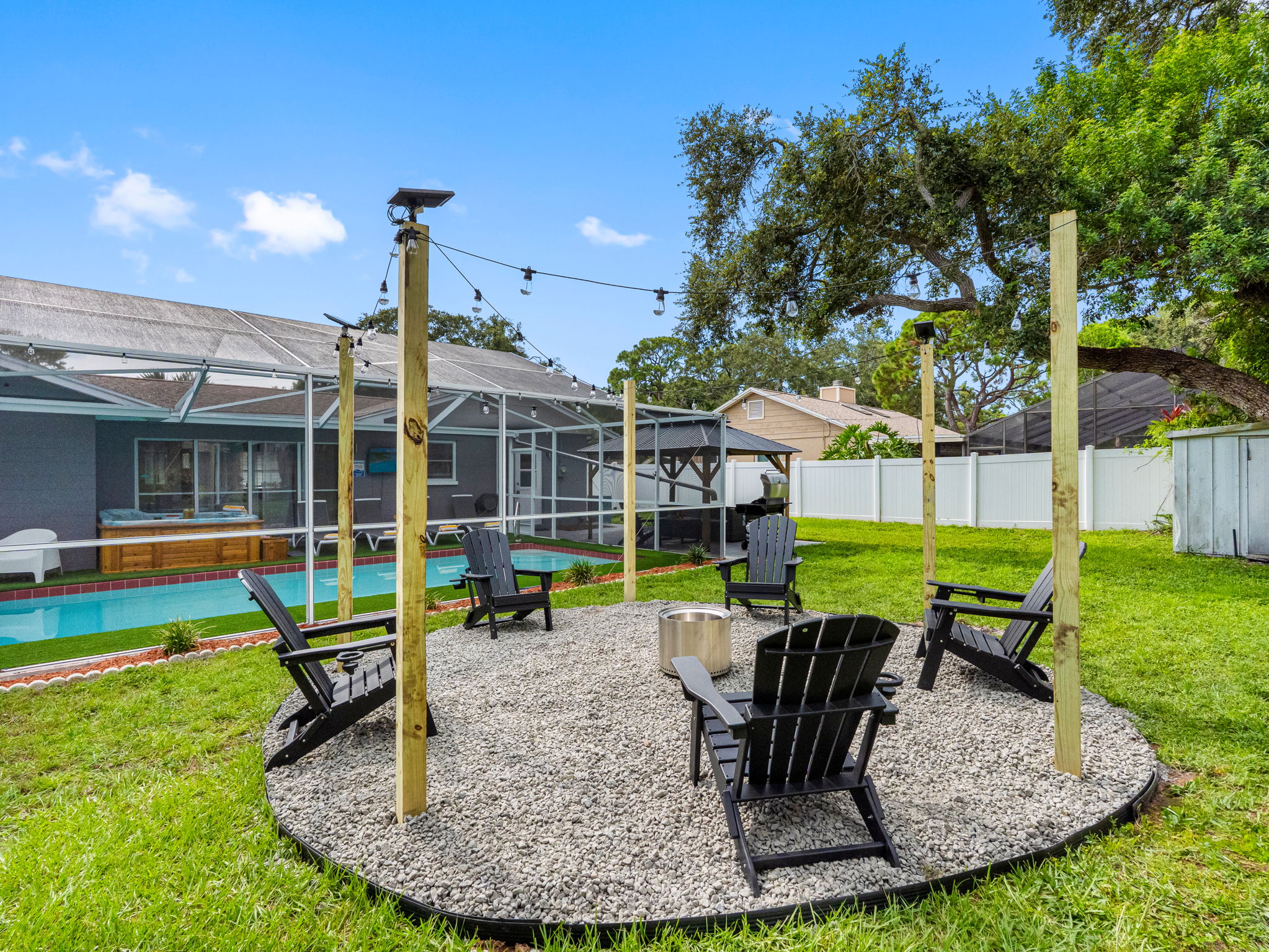 Whether it’s wine and laughter or hot cocoa and quiet conversation, this fire pit setting is designed for connection and comfort.