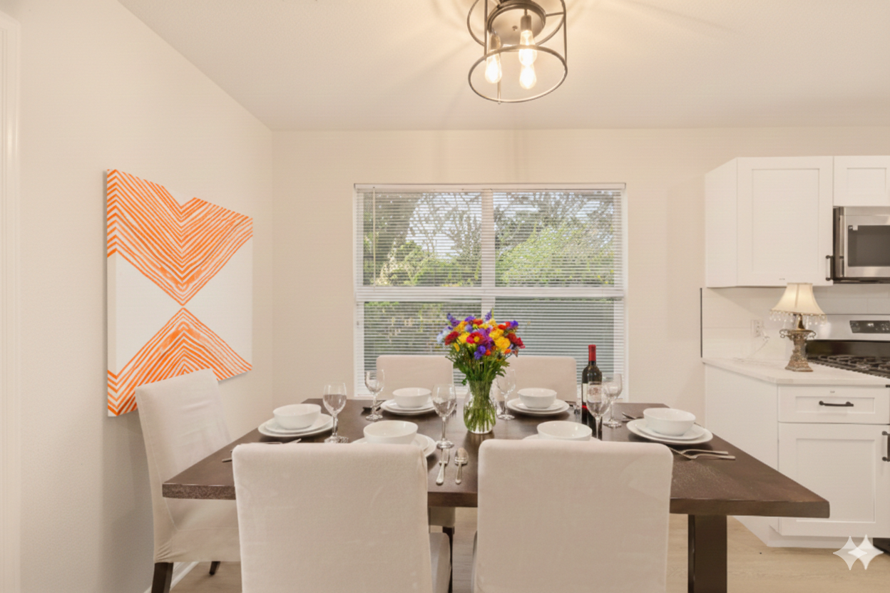 dining room has table for 6 .