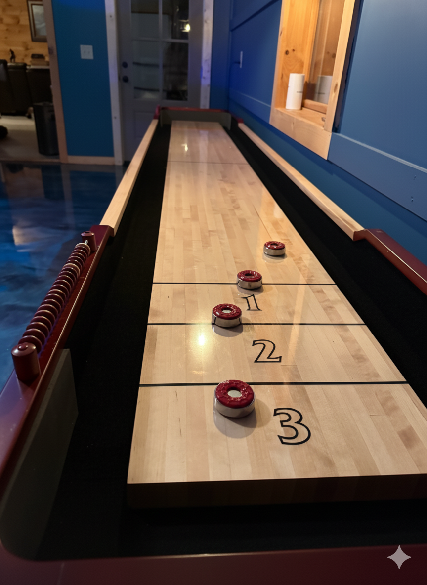 Games Room: Challenge your friends to a fun night of shuffleboard in this stylish space!

