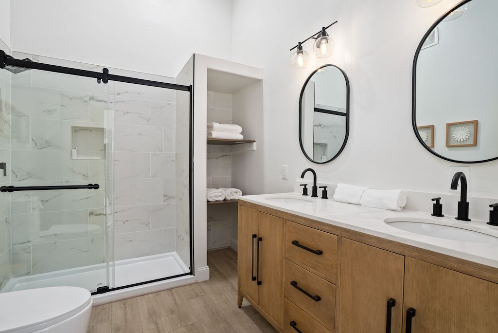 upstairs guest bathroom with walk in shower