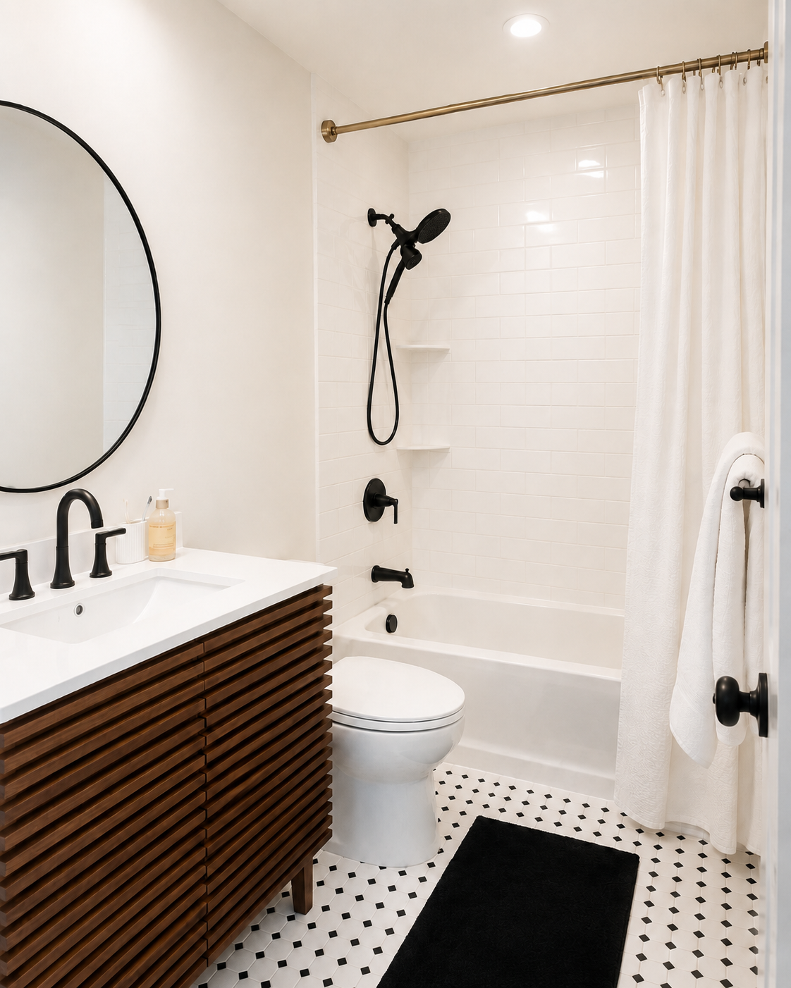 Clean, updated bathroom with tub/shower combo and modern vanity