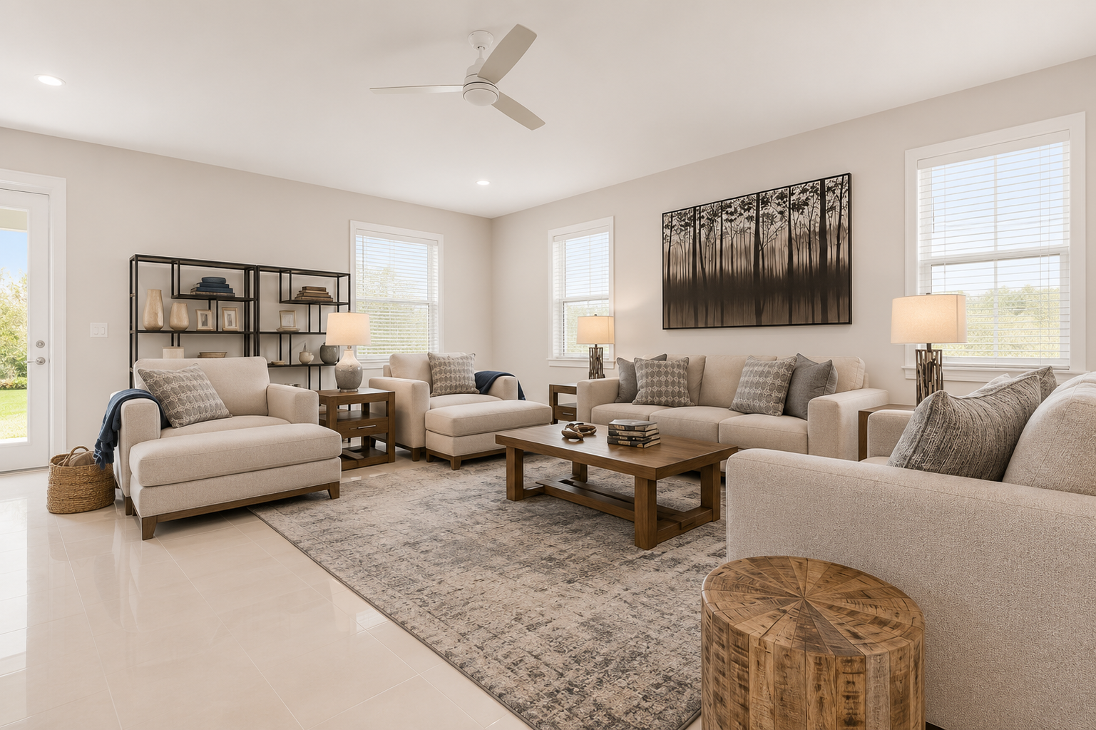 This is where everyone lands after a long beach day—kids sprawled across the sofa, a good book, someone dozing mid-movie. Sunlight pours through the windows, the cushions swallow you whole, and togetherness settles in as easily as breathing.