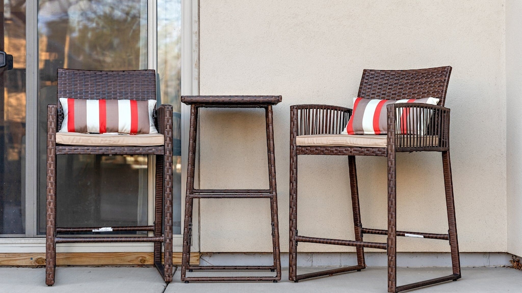 Small outdoor patio- walk to Oakwood Proper Burger, seriously the best burgers and fries in the state IMHO!