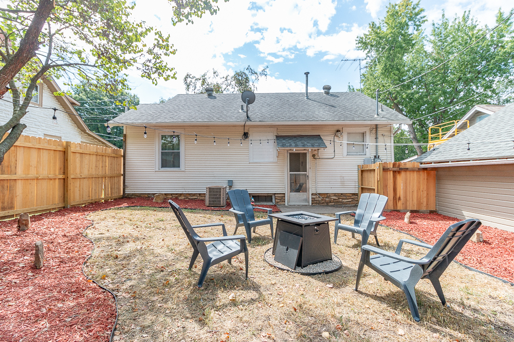Your own backyard escape with comfortable seating, a fire pit, and plenty of room to unwind.