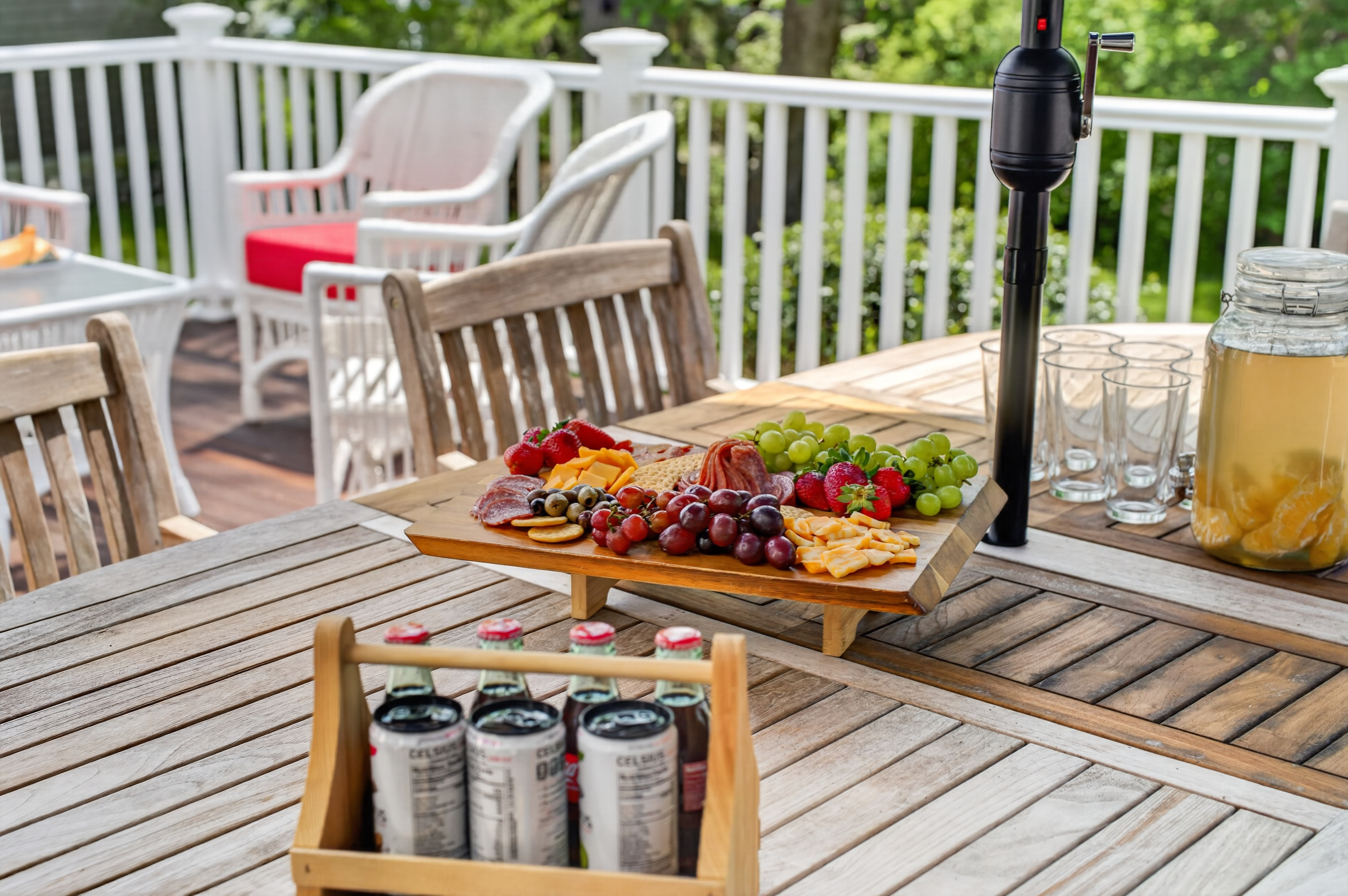 Enjoy your favorite food while relaxing in the outdoor furniture, perfect for open-air dining and unwinding.