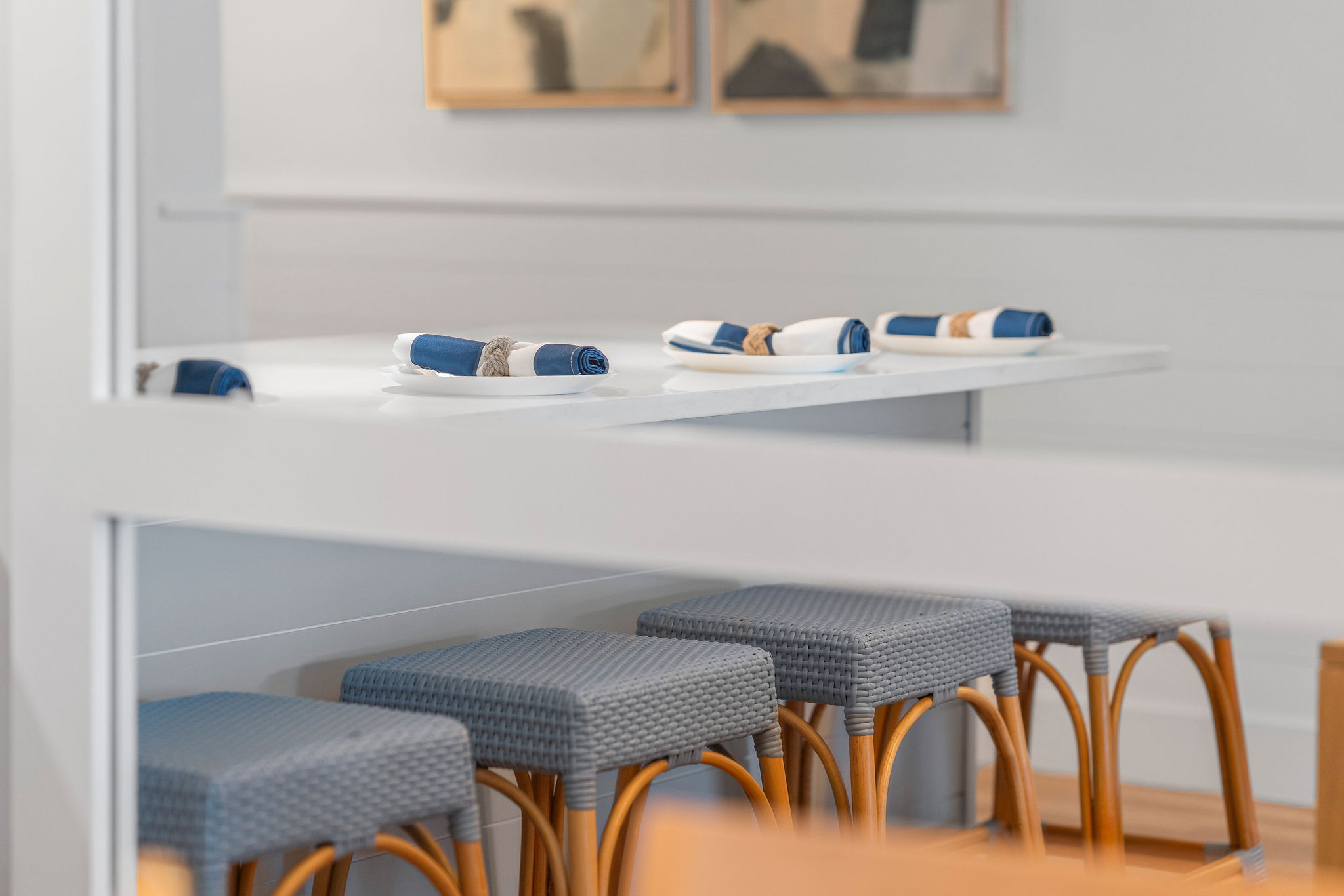 The four bar stools at the counter provide a comfortable spot for a quick breakfast before heading out to the sand.