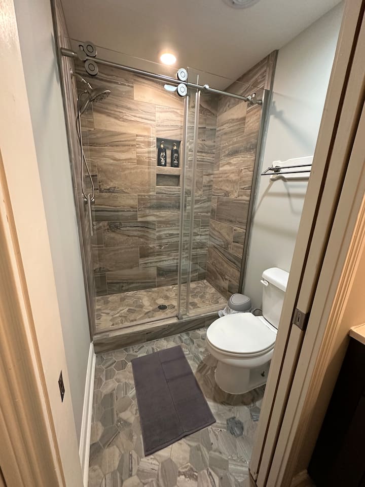 shower in bathroom basement