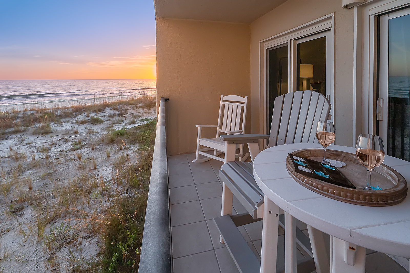 Beautiful views from comfortable balcony furniture. 