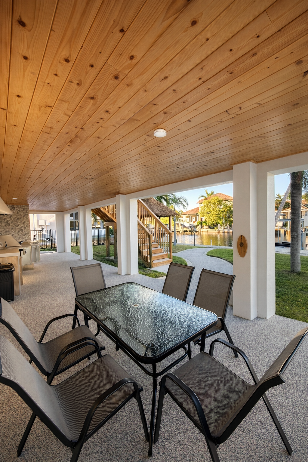 Dining next to BBQ, on the patio