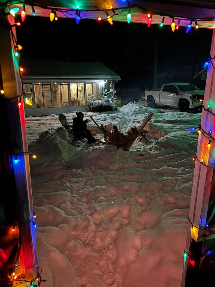 Sitting close to the fire, parking is close, a view from the Gazebo!