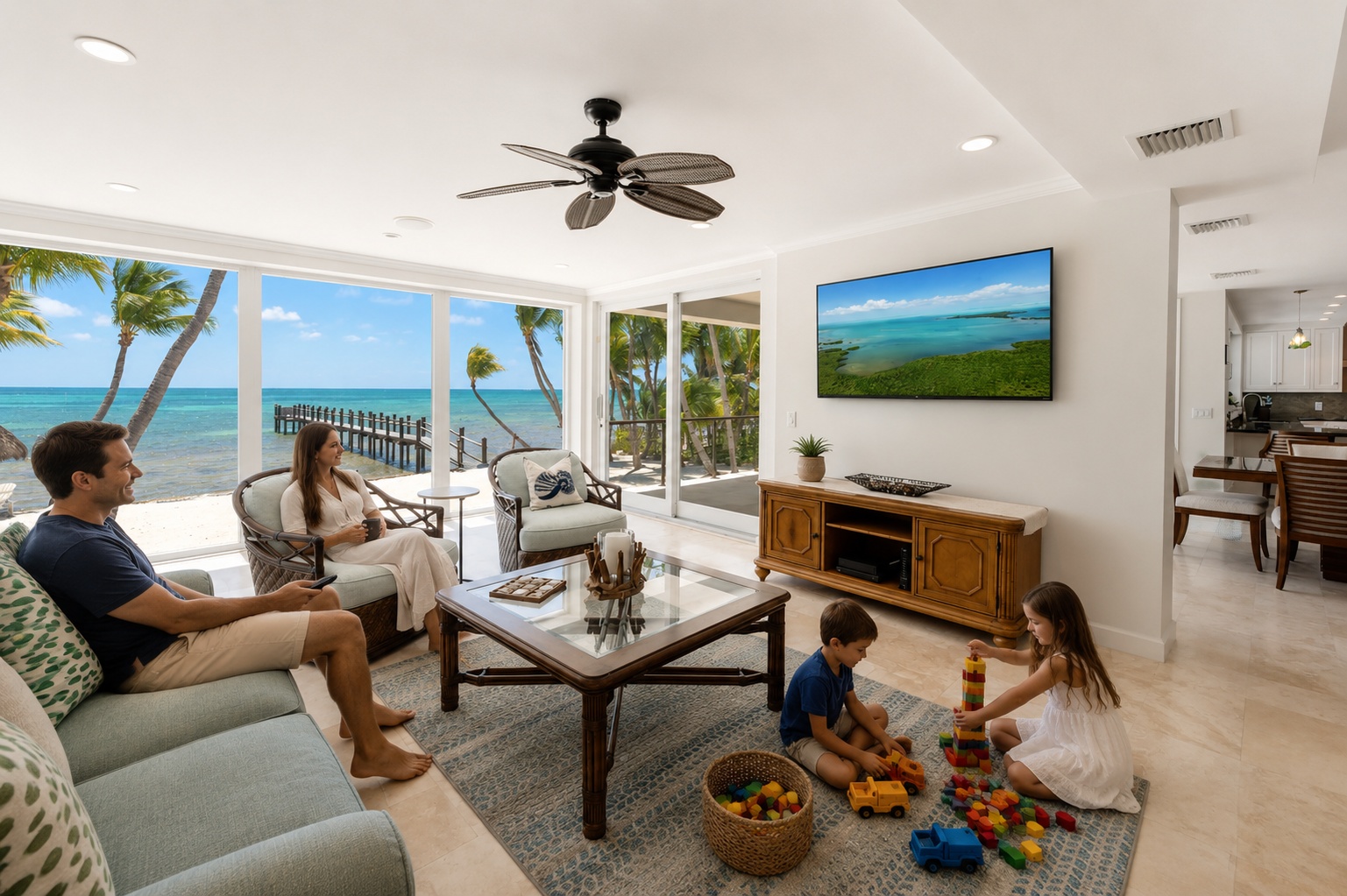 Beachfront living room with Smart TV