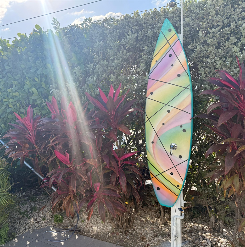 Our newly launched here-comes-the-sun outdoor surfboard mural! Inspired by George Harrison’s 1970 visit to The Shore Road Inn back (now Pier Walk on Deerfield Beach)