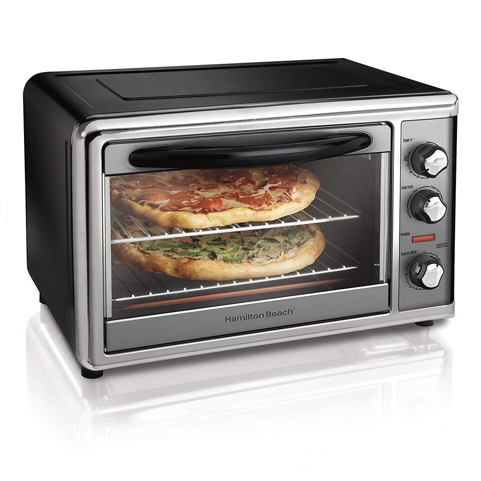 Countertop OvenExtra-large capacity Fit Two 12” pizzas, two 9” x 13” casseroles, or two cake pansConvection Bakes faster and more evenly than a traditional ovenBake & broil settings with 2-hour auto-shutoff Easy-to-use contoured knobs 