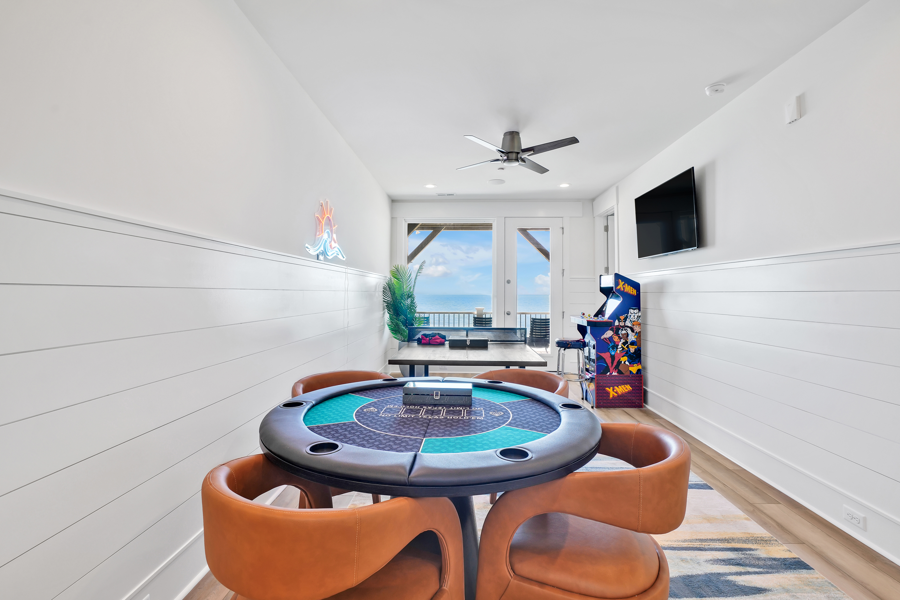 Poker table top at chip set kept at the house for nights and rainy days