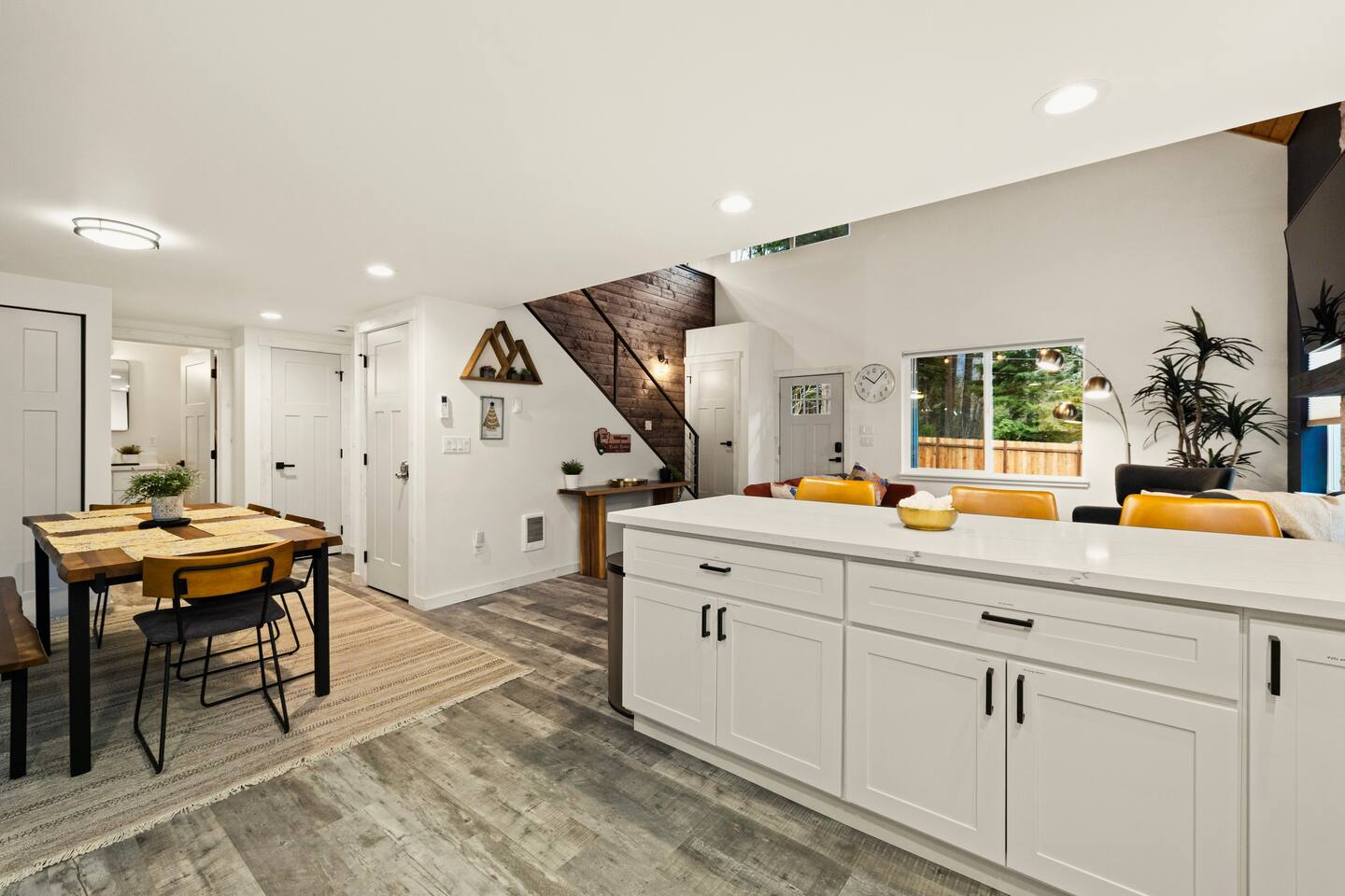 Enjoy a hearty meal on the large dining table with seating for the entire family