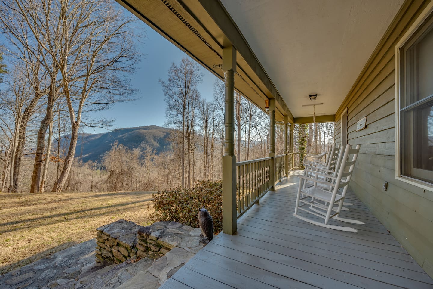Front porch sitting and relaxing with mountain views