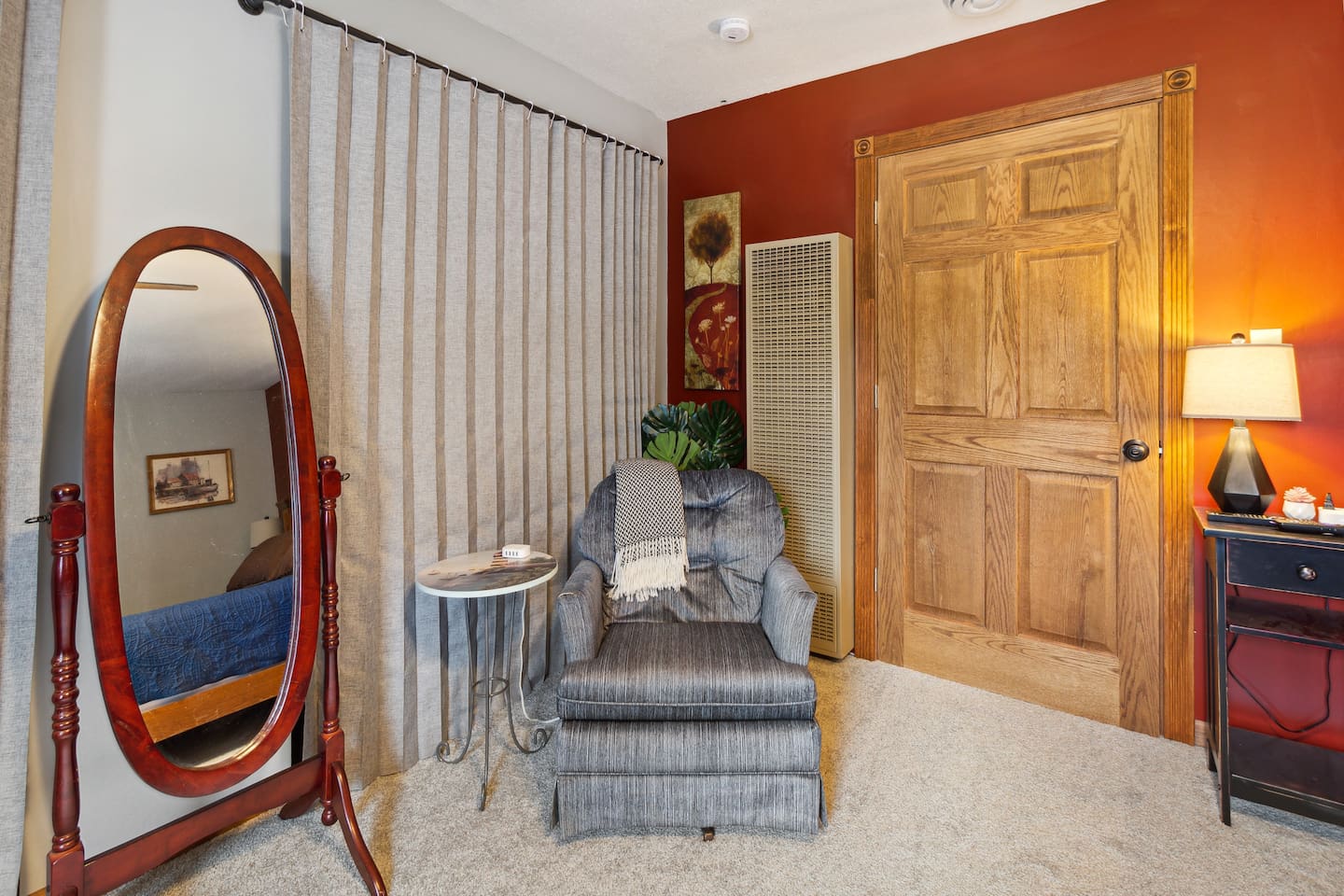 Nice, comfortable seating area to either charge you phone, put your socks on, or enjoy a cup of coffee while watching your favorite program on TV