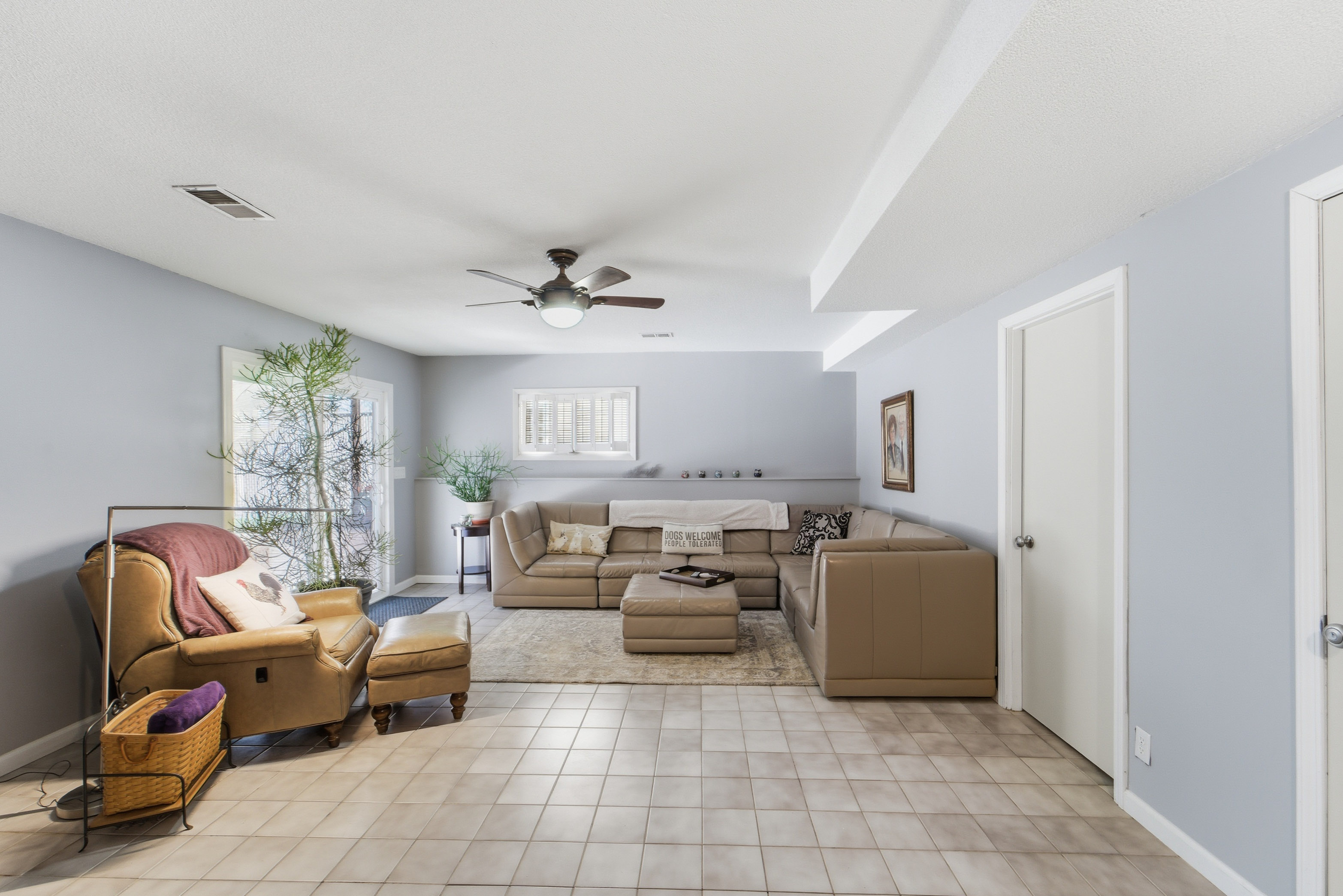 Oversized sectional, can seat at least 8 and can be used as an additional sleeping area. There is also space to use the air-mattess if needed.