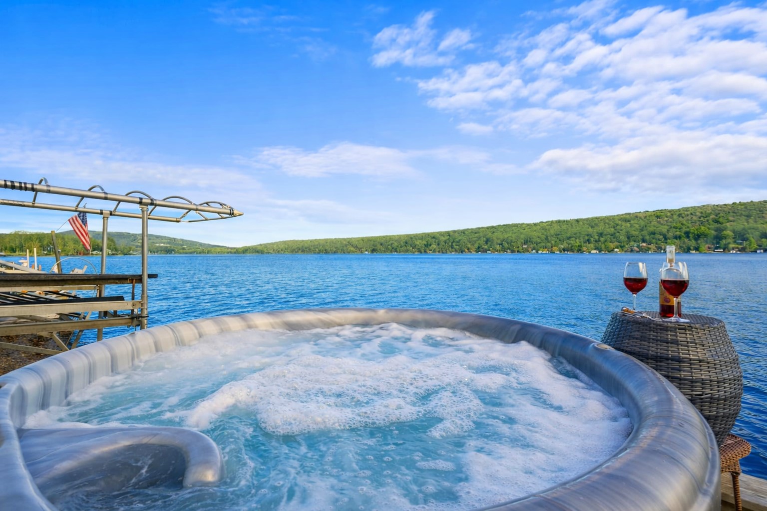 Inviting outdoor jacuzzi, a perfect oasis for relaxation and rejuvenation, surrounded by nature's beauty.