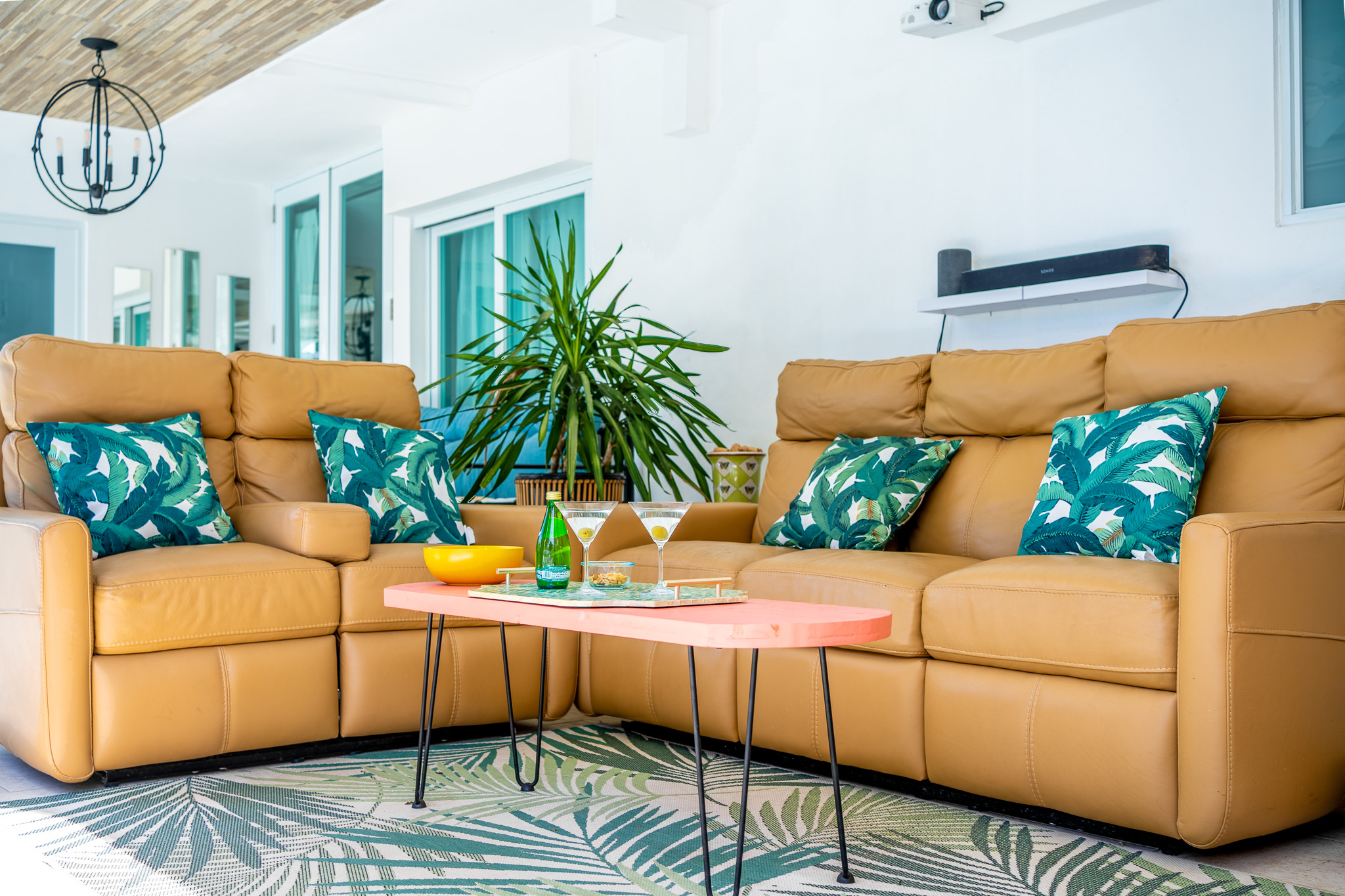 Blue tooth speaker, alexa and comfy leather couches to indulge in relaxing in Dorado, Puerto Rico.