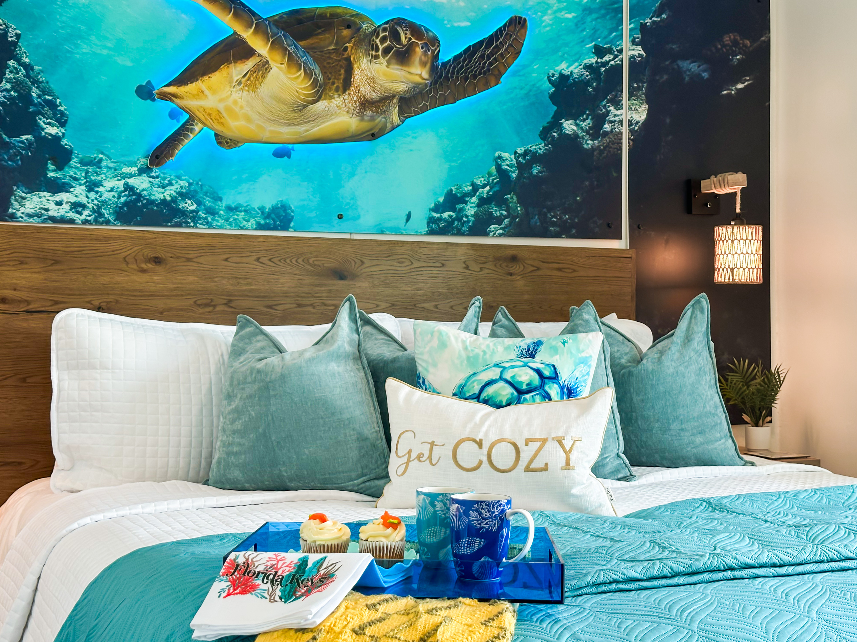 With a custom LED-lit cutout turtle print.