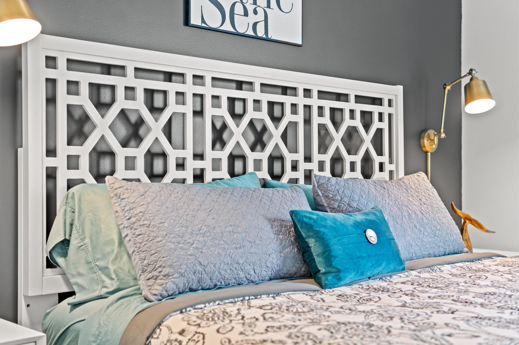 Second master bedroom with king bed, black out shades and curtains allow for vacation sleep schedules!