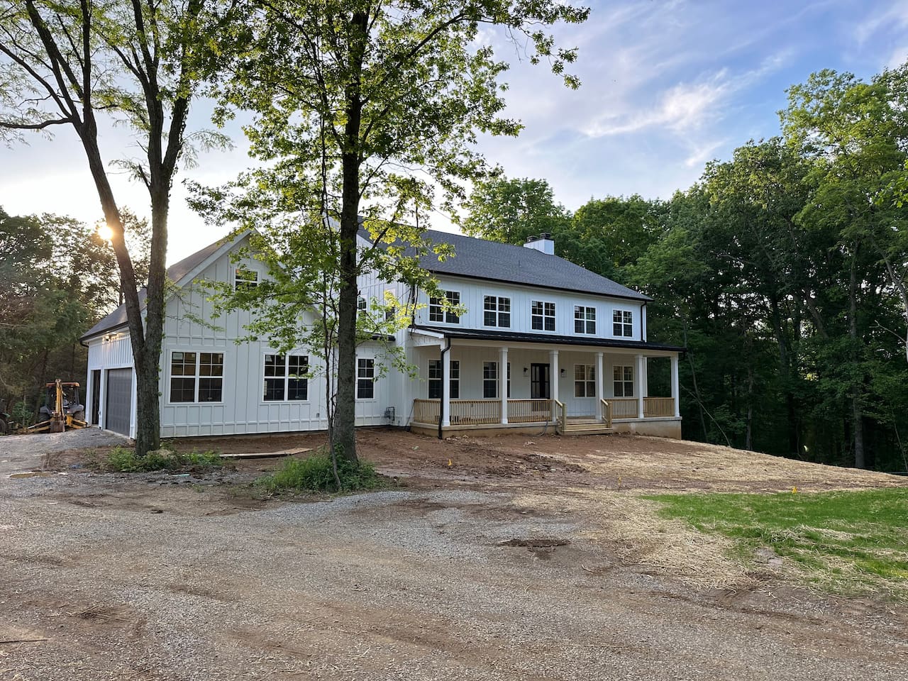 The home sits on 22 acres of land, nestled right alongside Floyd's Fork Creek. Enjoy a spacious open backyard, gorgeous wooded trails, open fields, and creek access. Photo taken spring of 2024 when grass was just coming in.
