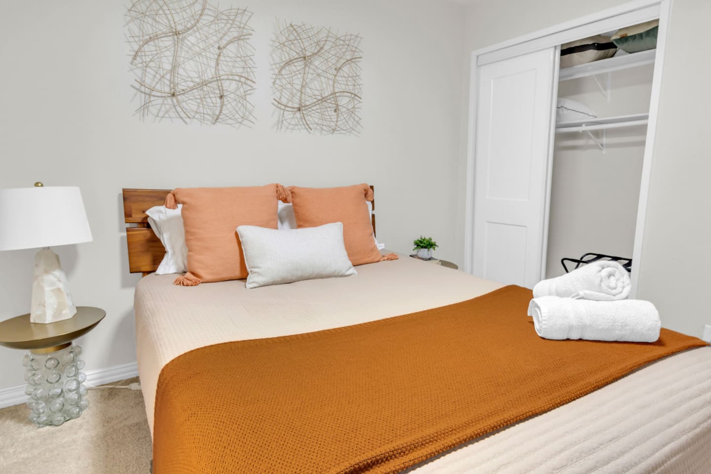 Cozy queen bedroom. Chic decor and total comfort. 