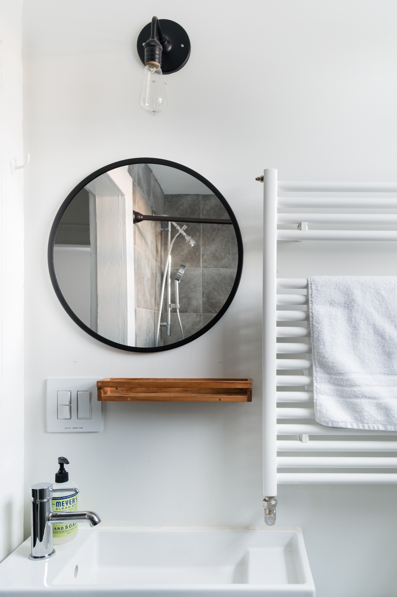 The heated towel rack in the bathroom