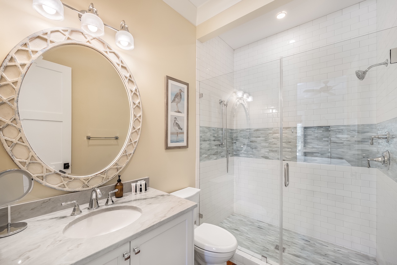 Bathroom 5: Walk-In Shower Shore Thing | 4001 Palm Blvd | Isle of Palms, SC | IOP Escapes