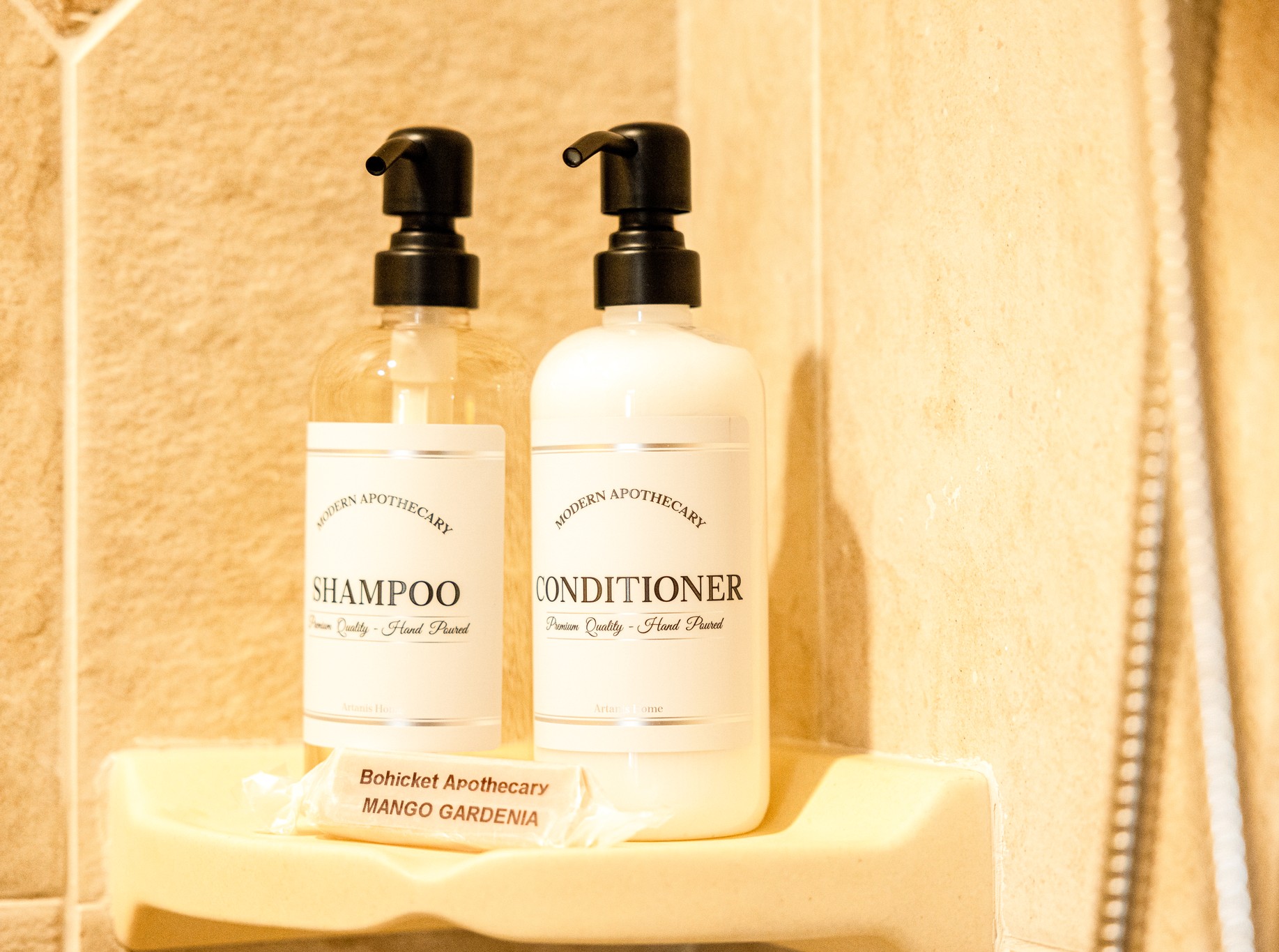 We provide shampoo, conditioner, and artisan soap and lotion.