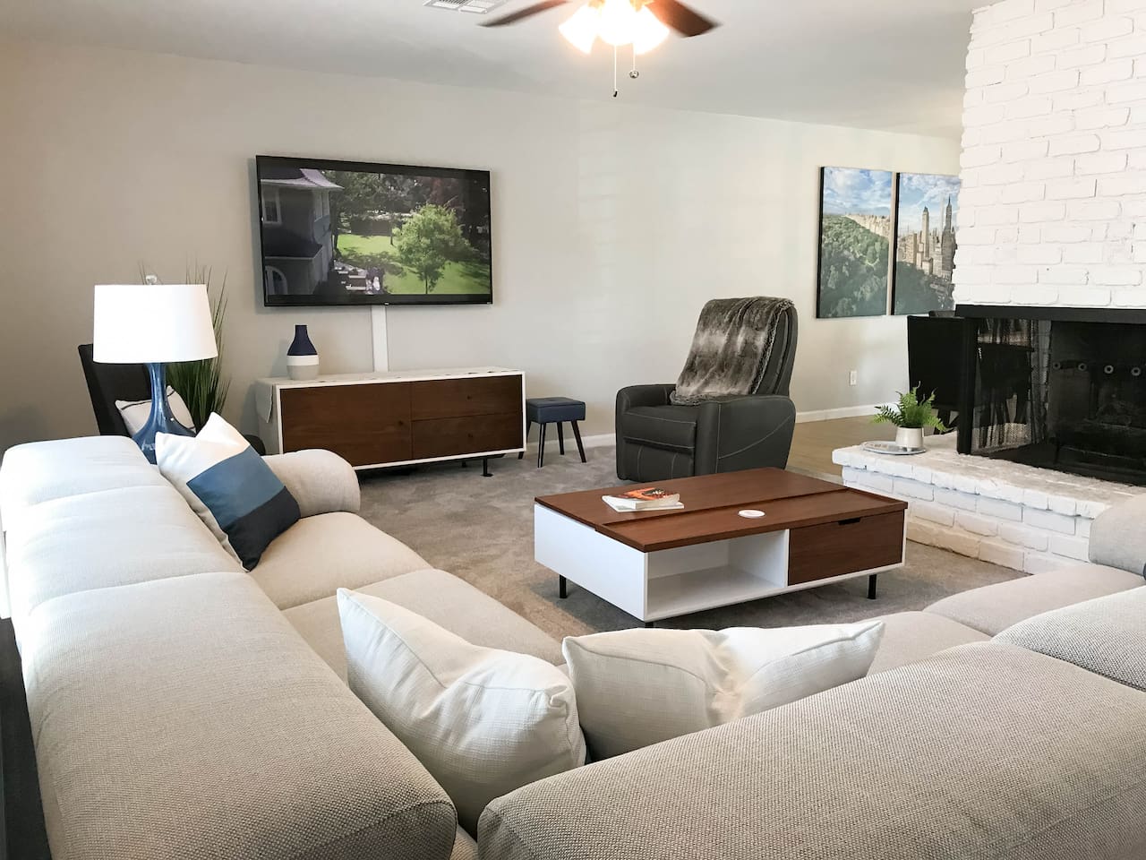 Two way gas lit fireplace