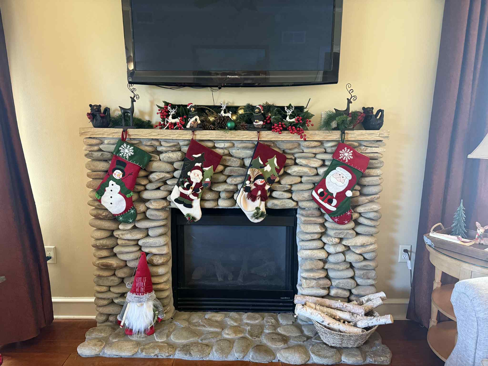 The stockings were hung by the chimney with care.