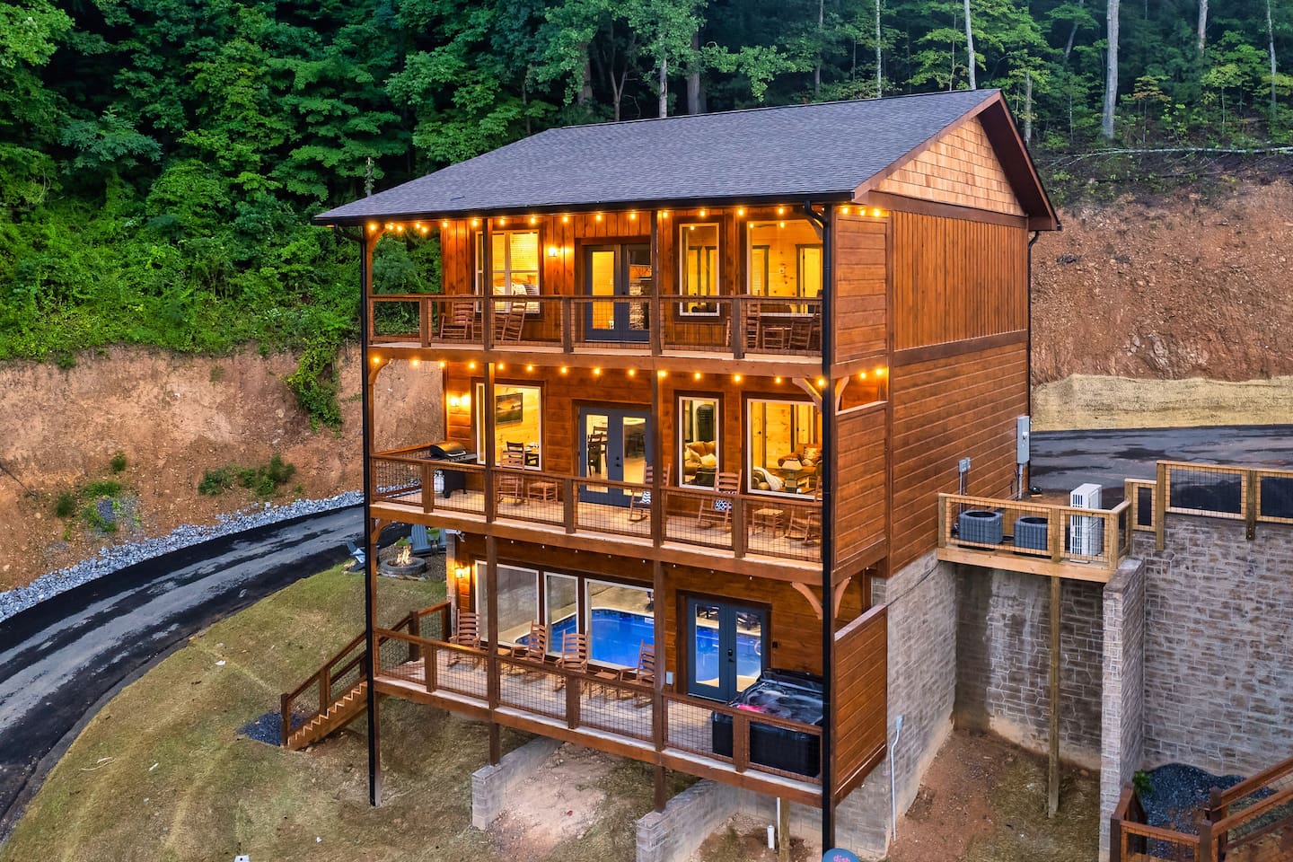 Drone view of cabin.