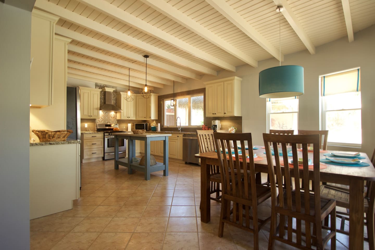 Plenty of room in the full sized kitchen and dining table seats 8.