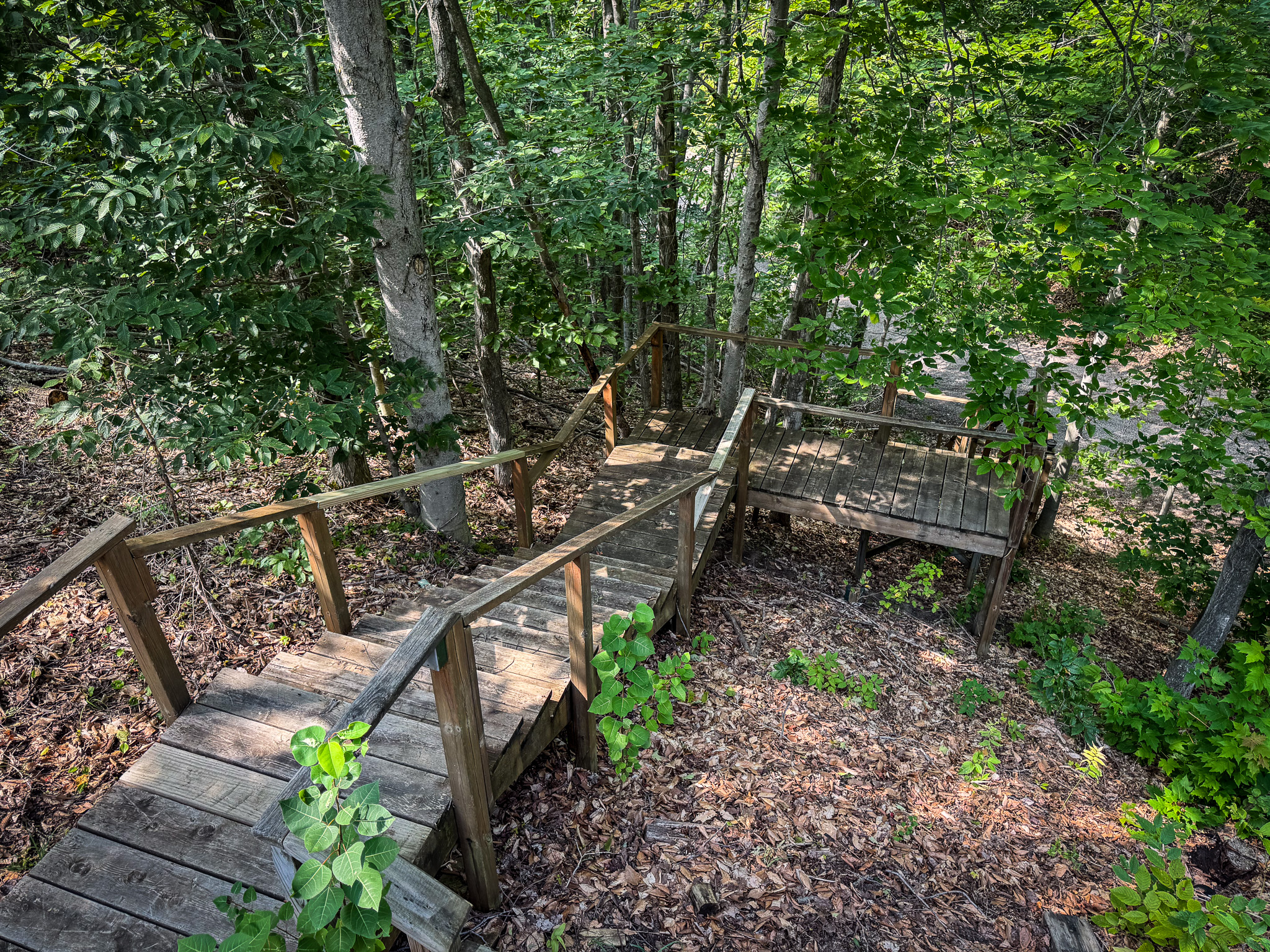 Stairs going down to the additional parking area and main association drive