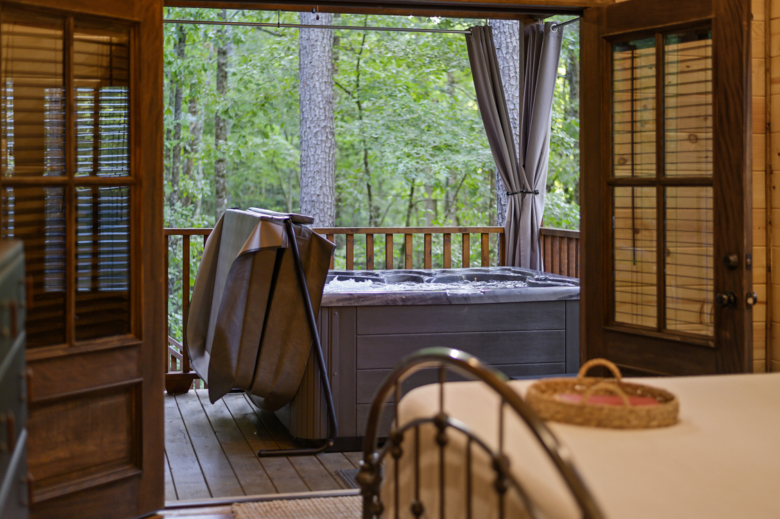 View from hot tub outside bedroom french doors.