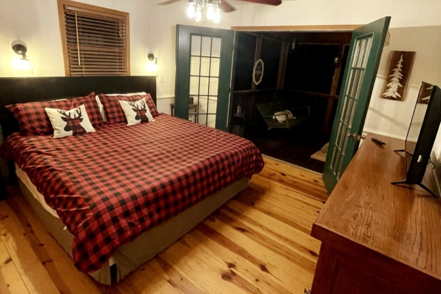 Master bed with King and walk out to screened deck