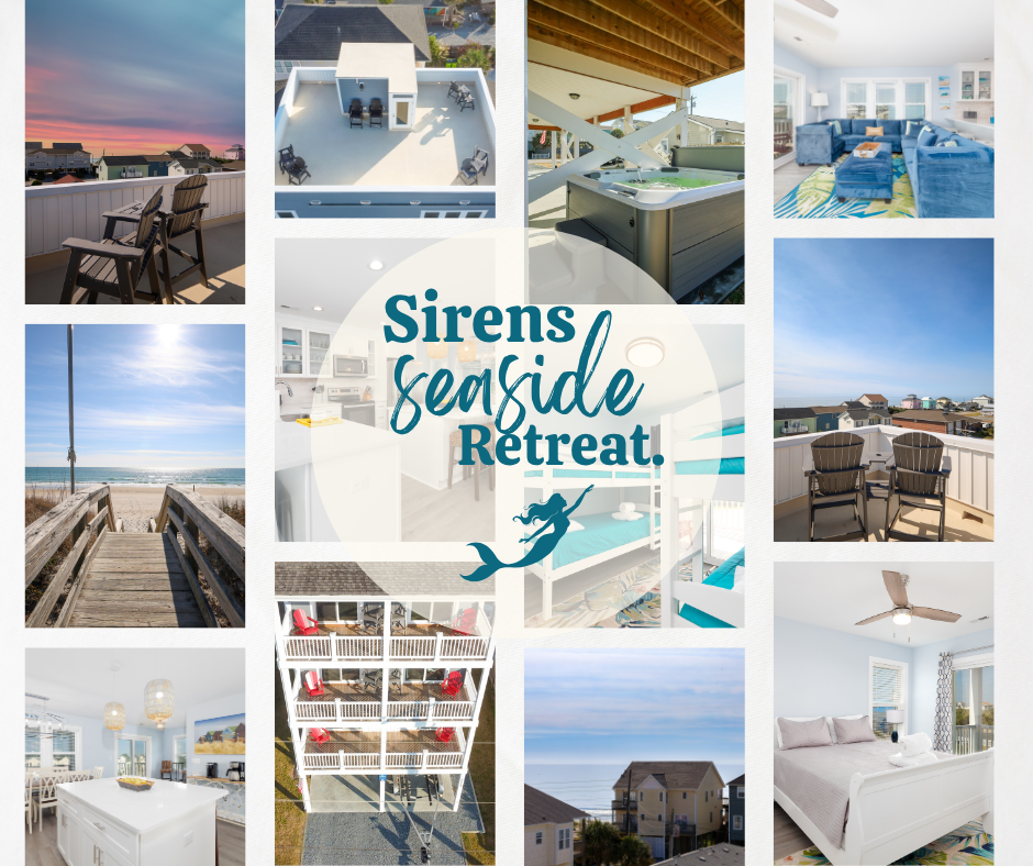 Make Sirens Seaside Retreat your family tradition or couples retreat oasis- Roof top terrace, 5 bedrooms with 3 master suites, six private balconies, large bubbling hot tub, beach gear, and just minutes from the heart of Surf City!