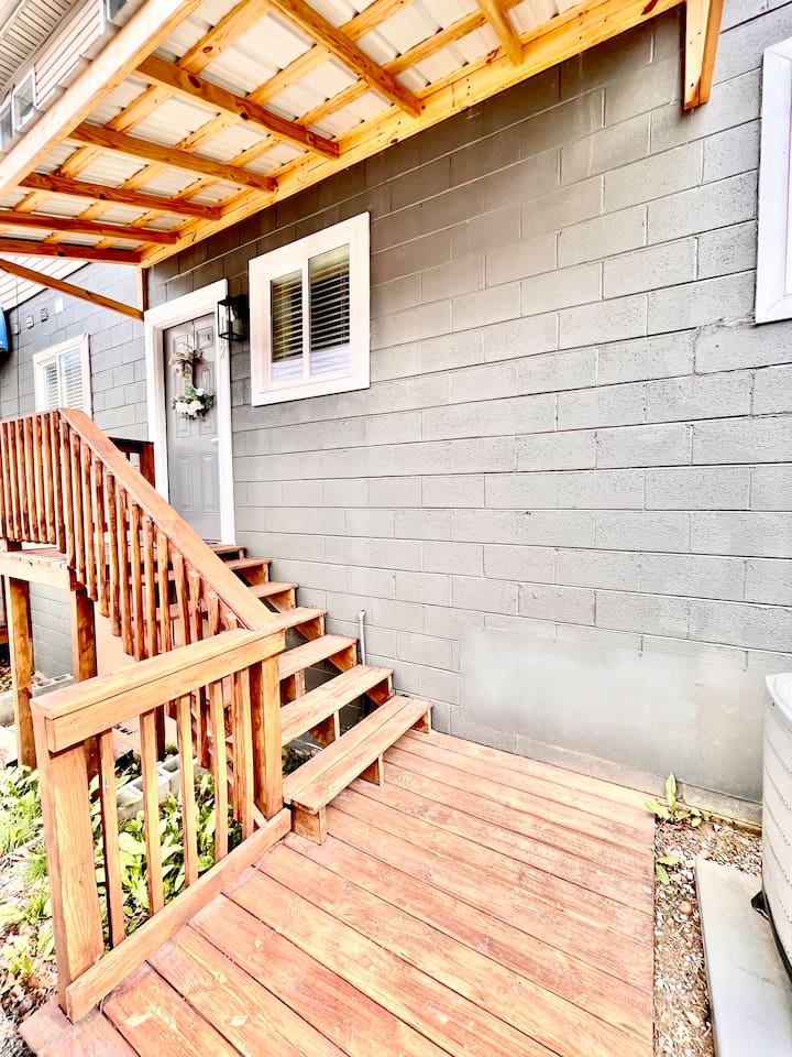 Covered awning entrance.