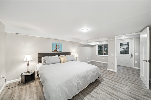 Spacious king bed in the front bedroom, 36" wide exterior door.