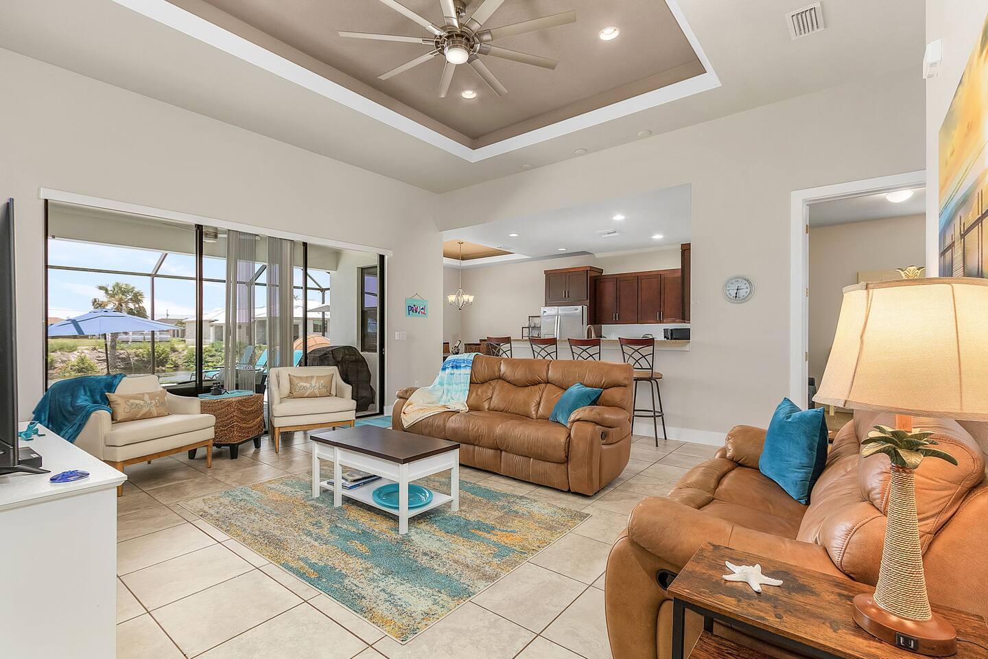 Spacious living room with coastal décor