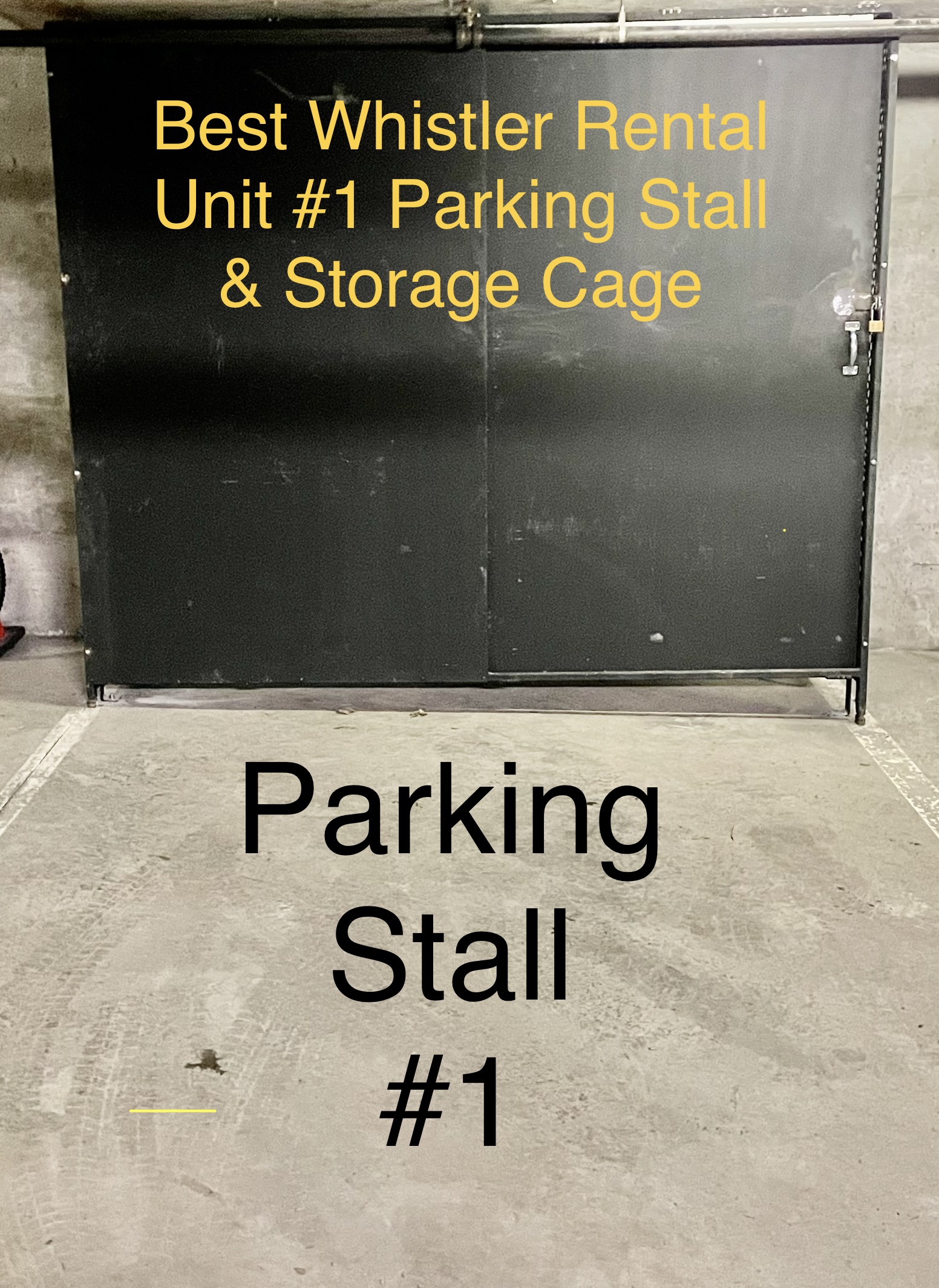 Assigned parkade stall with storage cage