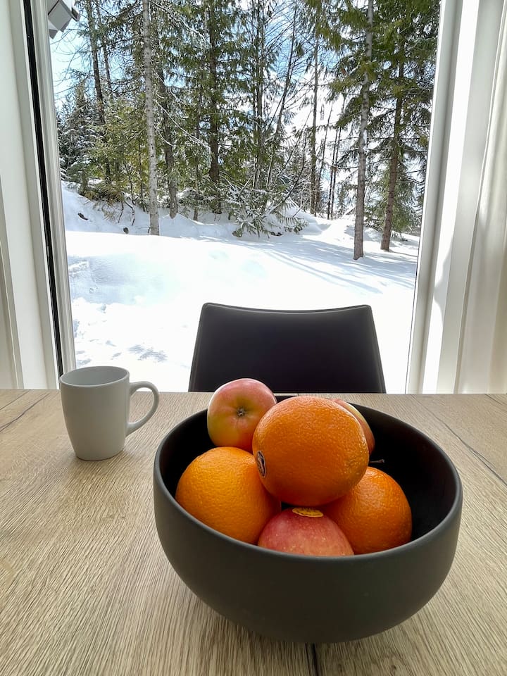 Dining & kitchen area has floor to ceiling Windows & Doors that bring the raw beauty of Super Natural British Columbia right into the room 